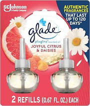 Glade PlugIns Refills Air Freshener, Scented and Essential Oils for Home and Bathroom, Joyful Citrus & Daisies, 1.34 Fl Oz, 2 Count