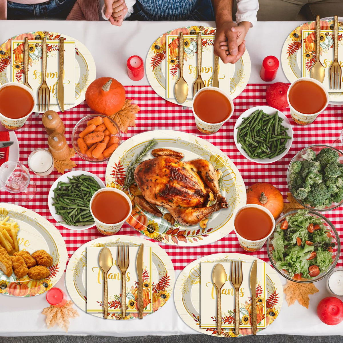 Pajean Thanksgiving Dinnerware Set, 350 Pieces, Gold Pumpkin