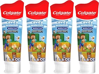Colgate Kids Minecraft Fluoride Toothpaste, Bubblegum, 4 Pack, 4.6 oz