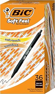 BIC Soft Feel Black Retractable Ballpoint Pens, Medium Point (1.0mm), 36-Count Pack, Black Pens With Soft-Touch Comfort Grip