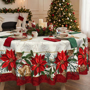 Woaoce Poinsettia Tablecloth, 70 Inch Round, Christmas Border