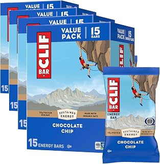 CLIF Bar Energy Protein Bars - Chocolate Chip - Made with Organic Oats - Energy Bars - Non-GMO - 15 Count, (Pack of 4)