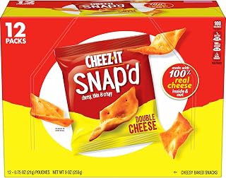 Cheez-It Snap'd Cheese Cracker Chips, Thin Crisps, Lunch Snacks, Double Cheese, 9oz Box (12 Pouches)