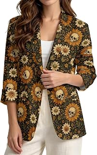 Women 3/4 Sleeve Cardigan Linen-Like Comfy Blazer for Parties