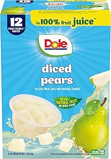 Dole Diced Pears, 4 oz Fruit Bowls, 12 Pack