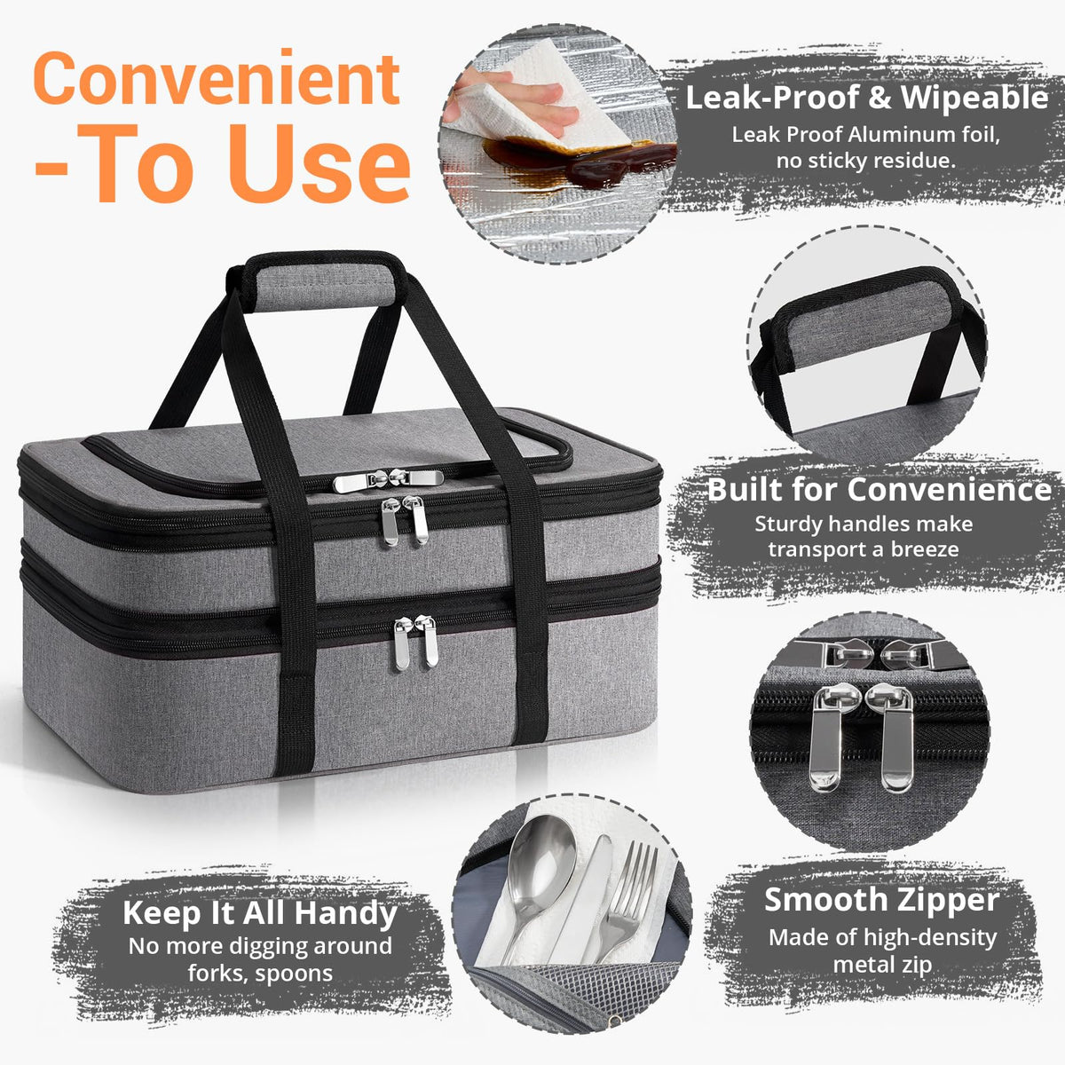 Miaojie Insulated Casserole Carrier, Double Layer Expandable, Gray