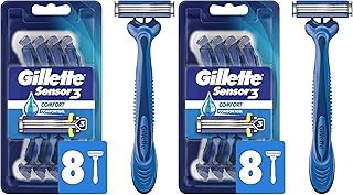 Gillette Sensor3 Comfort, 8 Count | Disposable | For Men | Lubrastrip | Pack of 2