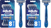 Gillette 8 Count (Pack of 2) / Sensor3 Comfort (8ct) / Blue Disposable Razors