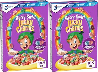 Lucky Charms Berry Swirl Breakfast Cereal with Marshmallows, Kids Breakfast Cereal, Made with Whole Grain, 10.9 oz (Pack of 2)