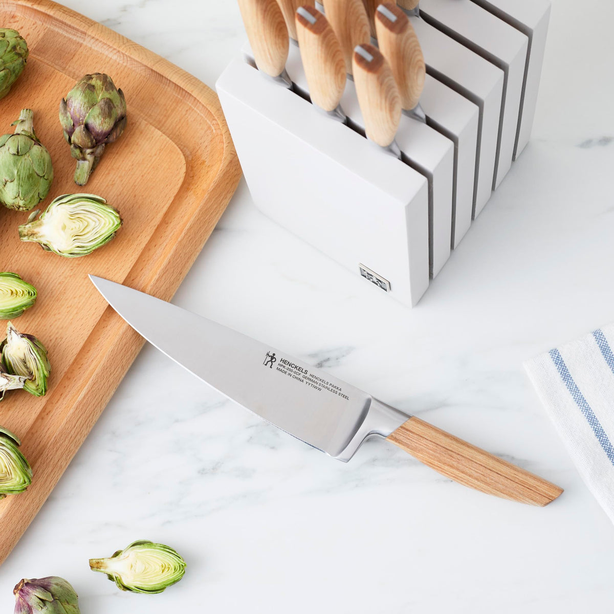 Pakka Wood Handles 13 piece Knife Block Set by HENCKELS – 13-pc, Stainless Steel, Brown, Pack of 13, Model 1034835