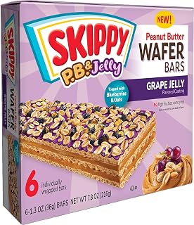 SKIPPY P.B. & Jelly Peanut Butter And Grape Jelly Coated Wafer Bars, 1.3 oz, 6 Ct (36g)/Bar