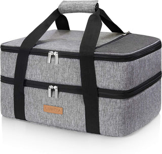 Luncia Double Decker Casserole Carrier, Insulated Lasagna Tote, Gray