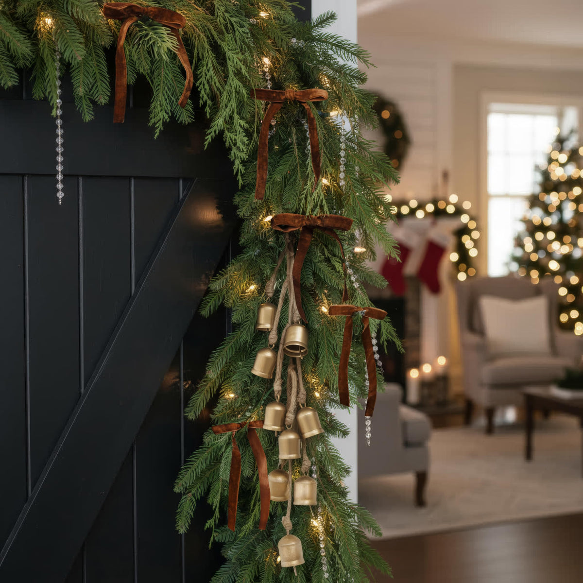 Kibaga Christmas Bell Ornaments, Gold Iron Set of 10 with Velvet Bows