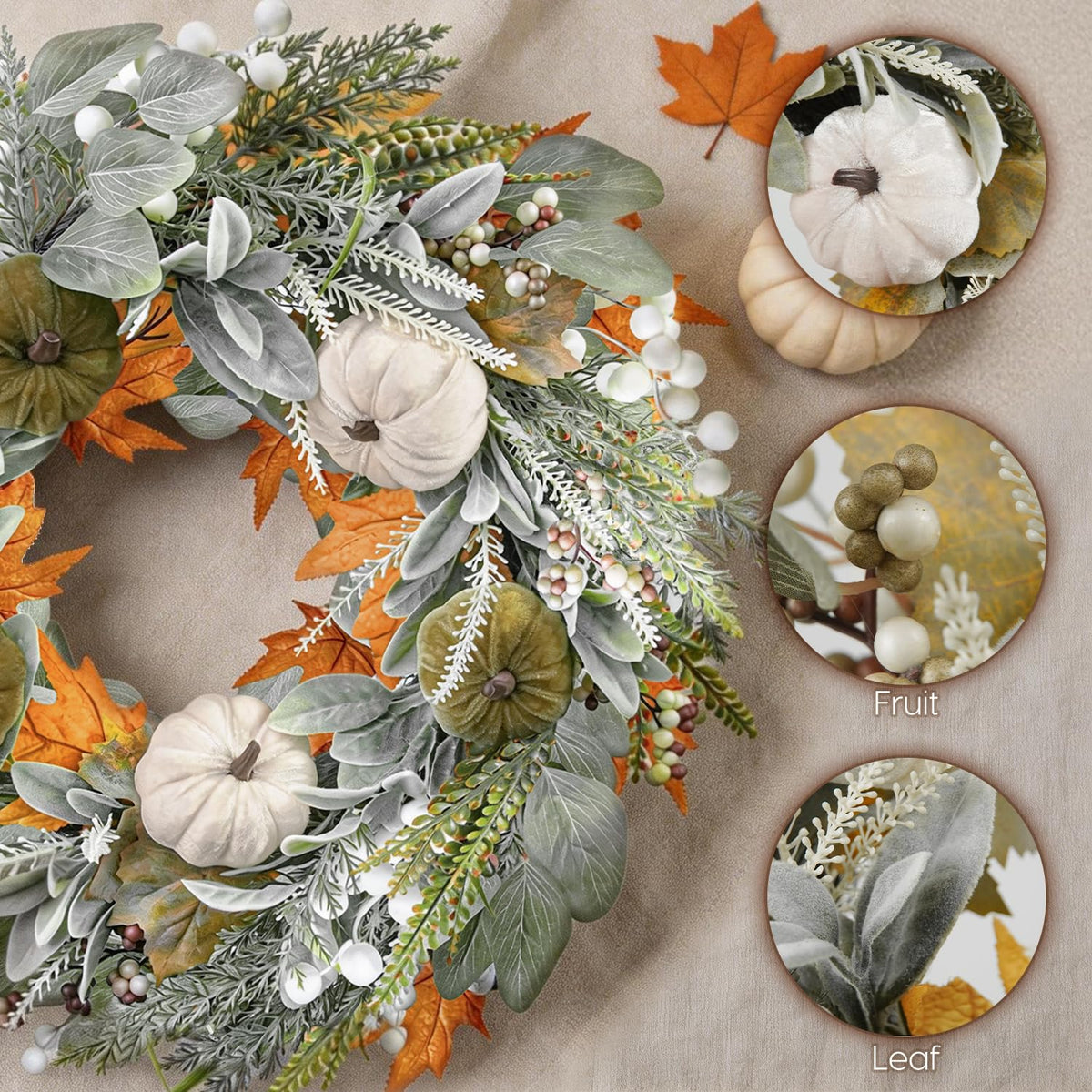 Artmag Eucalyptus Wreath, 22 Inch, Orange Green