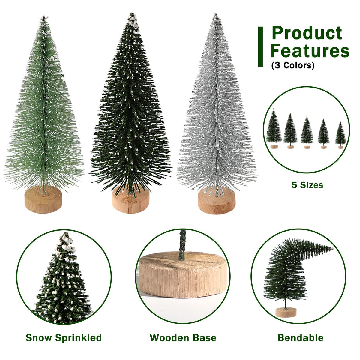 Hatisan Mini Christmas Trees, 30 Pack, Silver Green