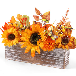 Dlerom Artificial Fall Arrangement, Wooden Crate Centerpiece, Orange
