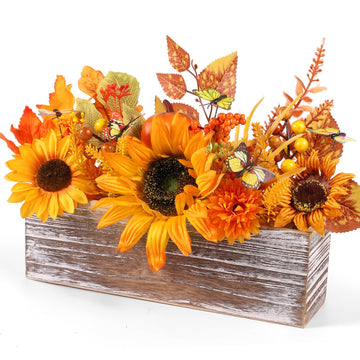 Dlerom Artificial Fall Arrangement, Wooden Crate Centerpiece, Orange