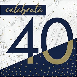 Creative Converting Navy and Gold 40th Birthday Napkins, 6.5"