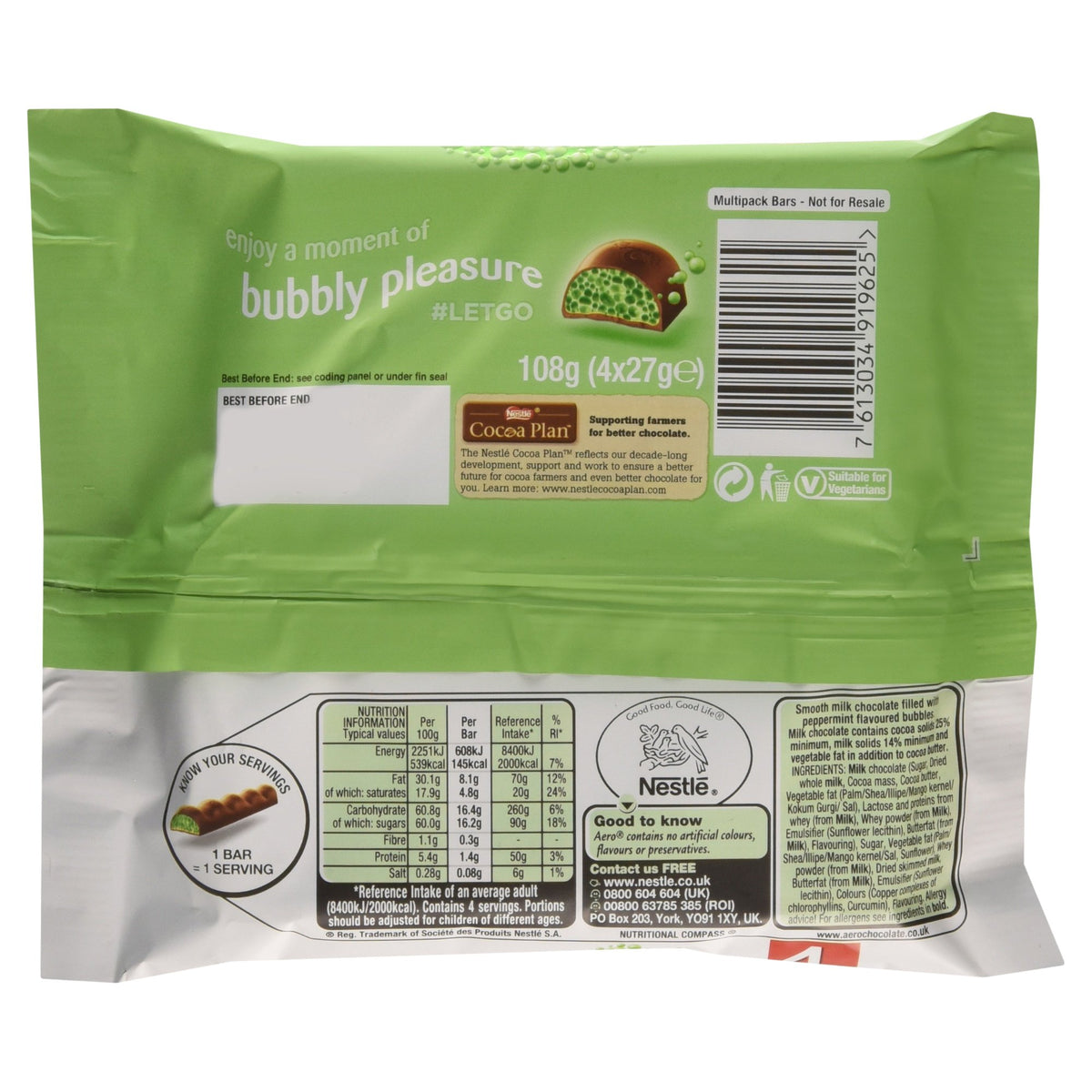Mint Chocolate Bubbly Bar 4 x 27g Pack - 3.8oz (British Chocolate) by Aero – 1.9 cm x 12.9 cm, Model 9EE-144-AD0