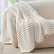 Bedelite Fleece Throw Blanket, Ribbed Texture, Cream Throw 50x60