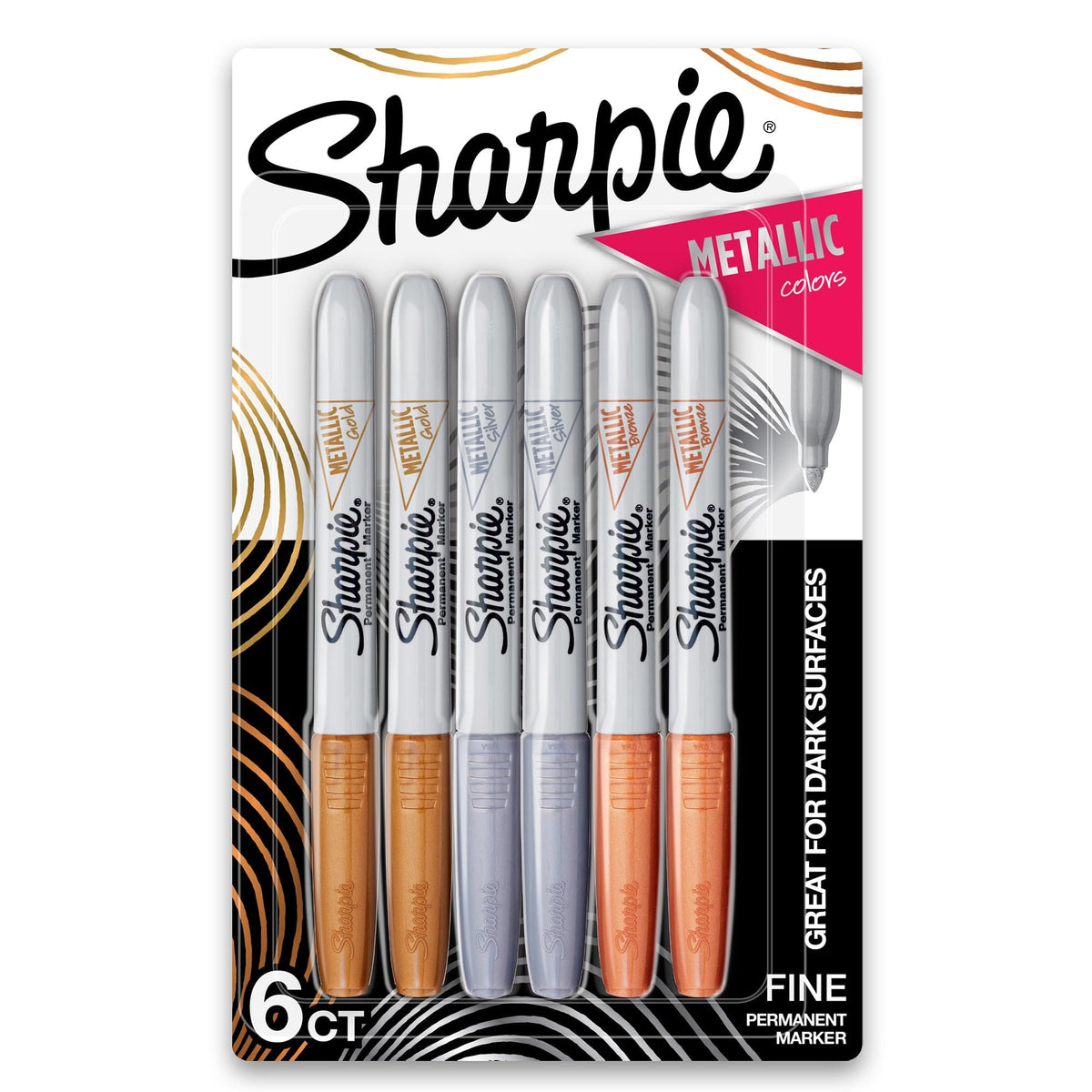 Sharpie 1 / 6 Count, Gold Silver Bronze / 6 Count Metallic Permanent Markers