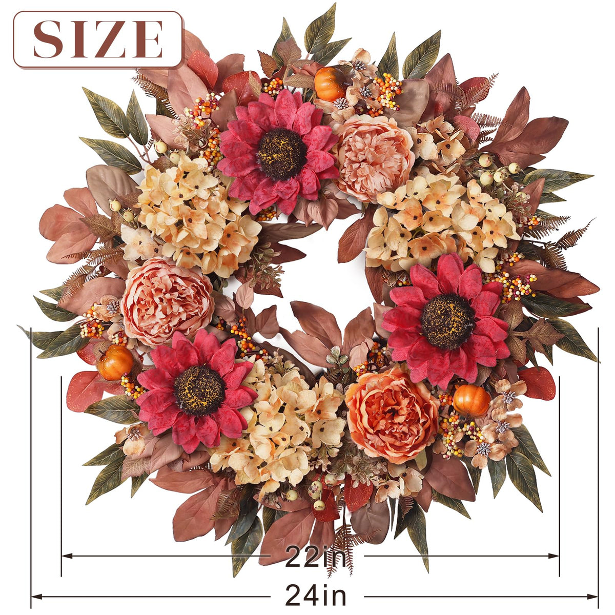 Glidlion Artificial Fall Wreath, 24 Inch Diameter, Orange