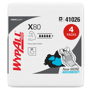 WypAll PowerClean X80 Heavy Duty Cloths, 4 Packs x 50 Towels (41026)