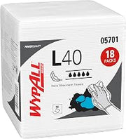 PowerClean L40 Extra Absorbent Towels by Wypall – 12" x 12.5"(Pack of 18), Paper, White, Pack of 18, Model 05701
