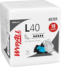 PowerClean L40 Extra Absorbent Towels by Wypall – 12" x 12.5"(Pack of 18), Paper, White, Pack of 18, Model 05701