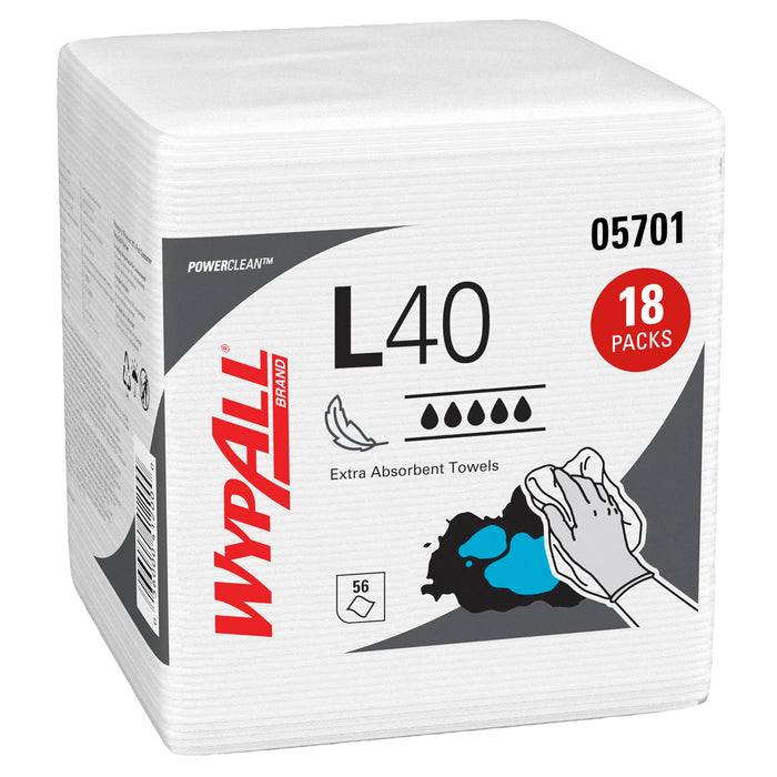 Wypall PowerClean L40 Extra Absorbent Towels, 18 Packs x 56 Sheets (05701)