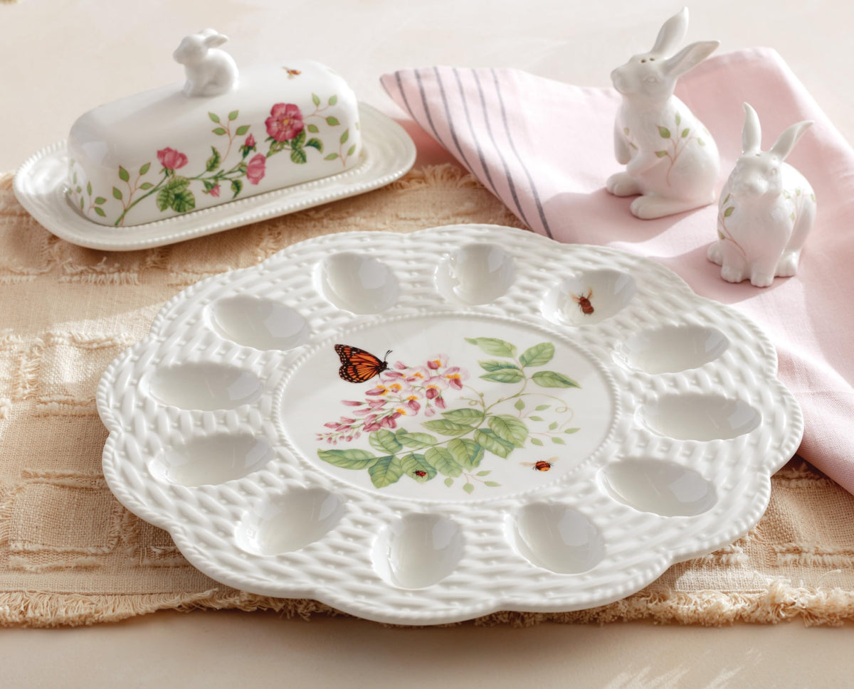Butterfly Meadow Egg Tray by Lenox – 11.8" x 11.8" x 0.8", Porcelain, Multicolor, Model 893457