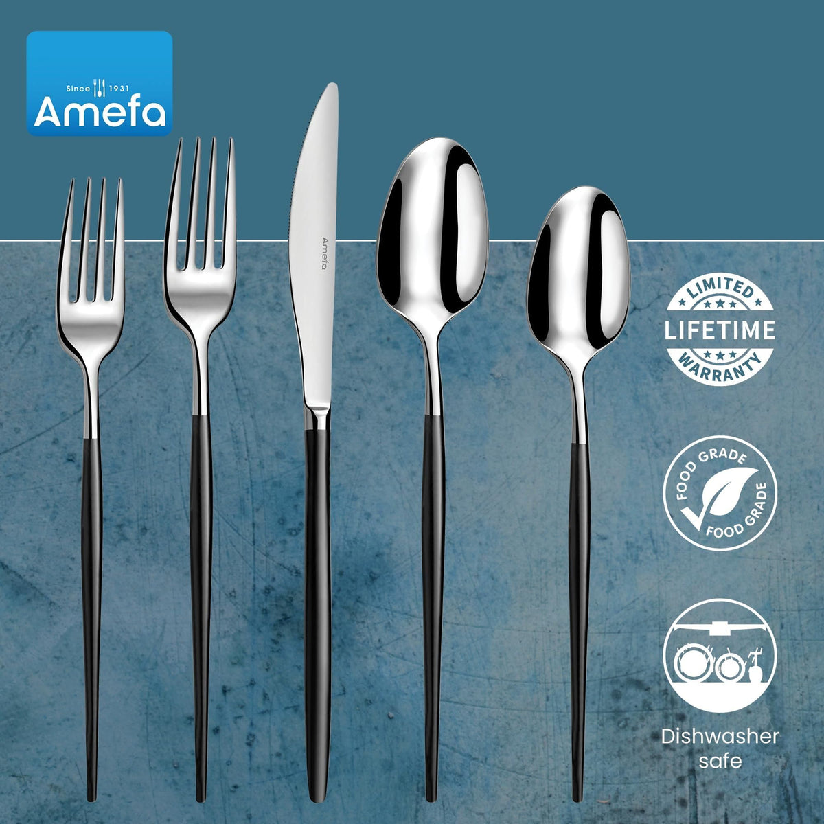 Amefa Black & Silver / 3.35" H x 9.84" L x 4.5" W / Formal Flatware Sets