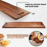 Tidita Acacia Wood Charcuterie Board, 36 Inch with Handles, Natural
