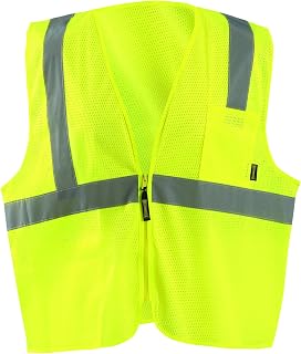 OccuNomix ECO-IMZ-YXL High Visibility Value Mesh Standard Zipper Safety Vest, Class 2, 100% ANSI Polyester Mesh, X-Large, Yellow