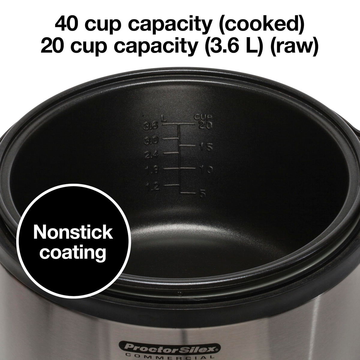 37540 Rice Cooker/Warmer by Proctor Silex Commercial – 40 Cup, 40.0 cups, Stainless Steel, Black, Model 022333375402