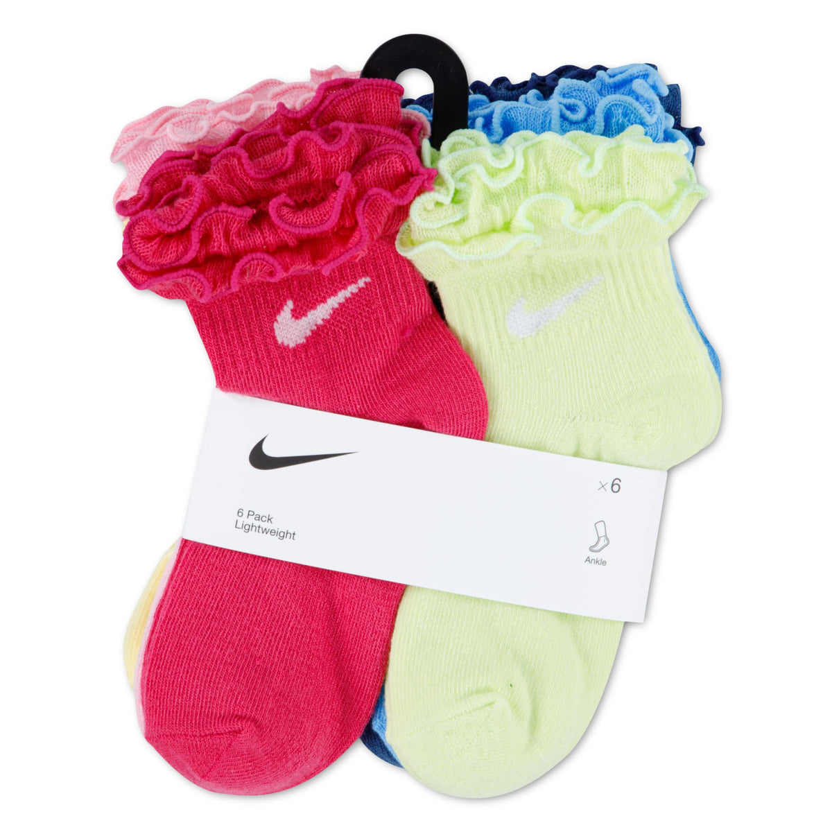 6-Pack Ruffle Ankle Socks by Nike – Medium Soft Pink, Pack of 6, Model GN1232-A0W