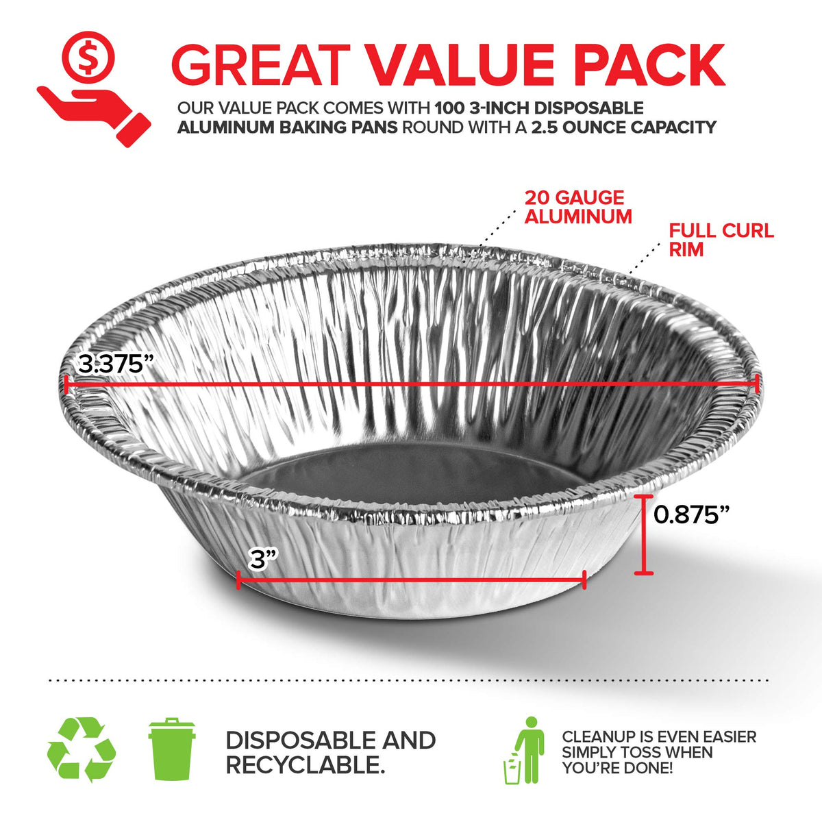 Stock Your Home 100 Pack (3 Inch) / Silver / 100 Pack Pie Pans