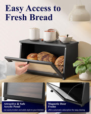 Kitsure Bamboo Bread Box, 15 x 8.3 x 9.1 Inch, Black