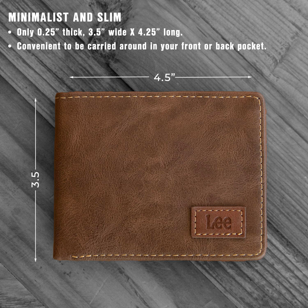 Men’s Bifold Wallet Slim Casual Everyday Minimalist Cash and Card Holder (Brown) by Lee – one size, Synthetic, Brown, Model AQ-LEWA85002-BRN