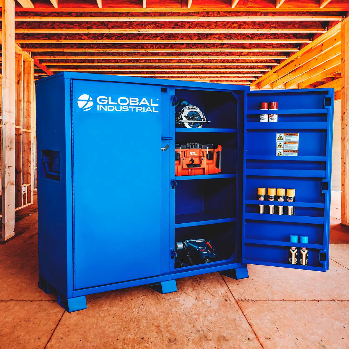 Heavy Duty Job Site Storage Cabinet with 2 Doors by Global Industrial – Alloy Steel, Blue, Model DB310