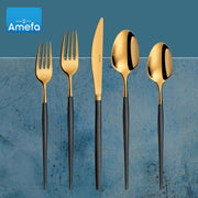Soprano Flatware Set - Black & Gold by Amefa – 3.35" H x 9.84" L x 4.5" W, Stainless Steel, Black & Gold, Pack of 20, Model 1114DUMBUSC01