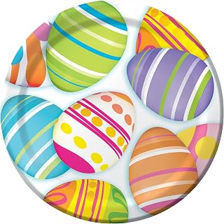 Creative Converting 8 Count Sturdy Style Paper Egg-Citement Lunch Plates, 7", Multicolored
