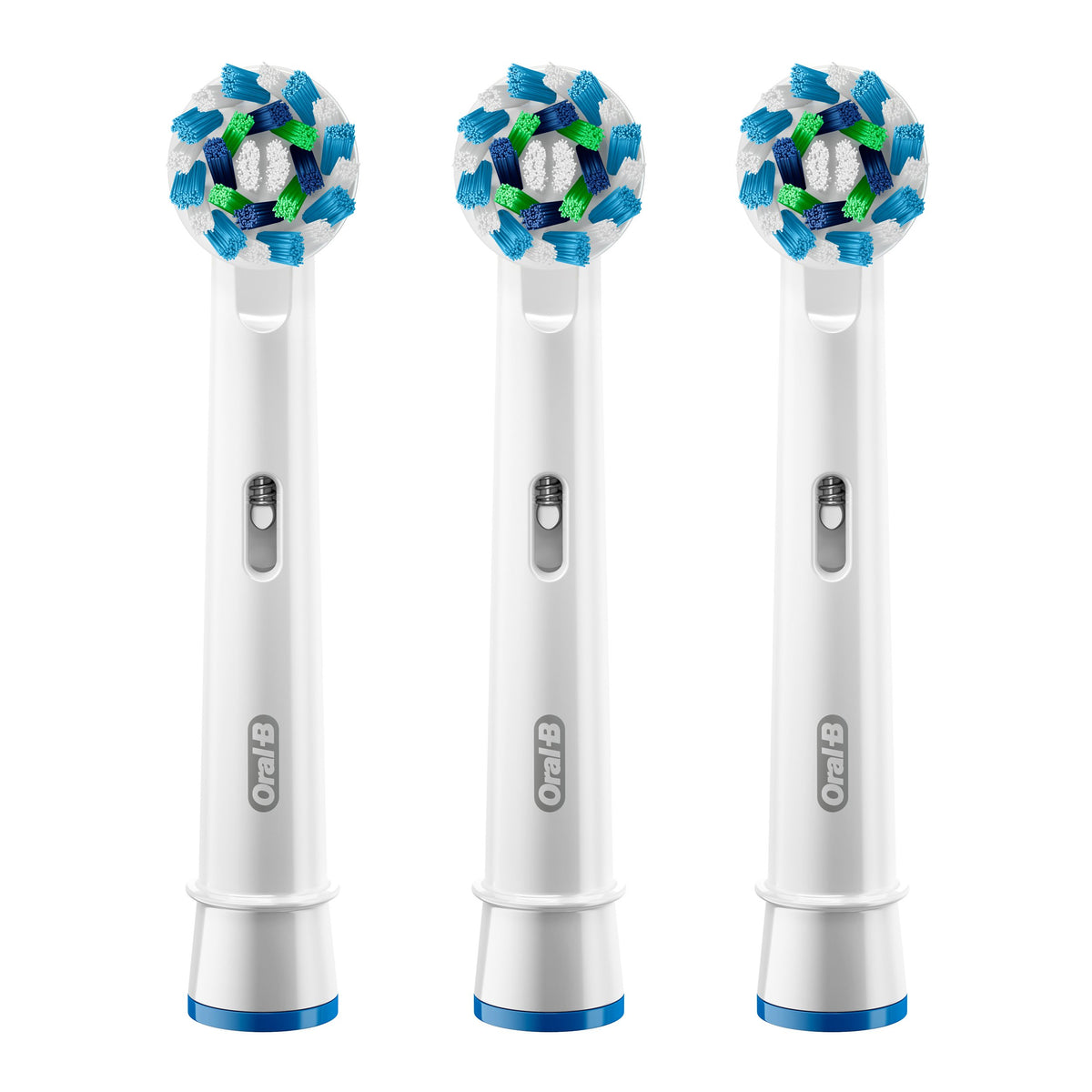 Cross Action Electric Toothbrush Replacement Brush Heads Refill by Oral-B – 3 Count (Pack of 1), Nylon, White, Blue, Green