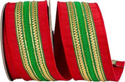 Reliant Ribbon Regal Stripe Trimming Dupioni Deluxe Wired Edge Ribbon, Red/Green