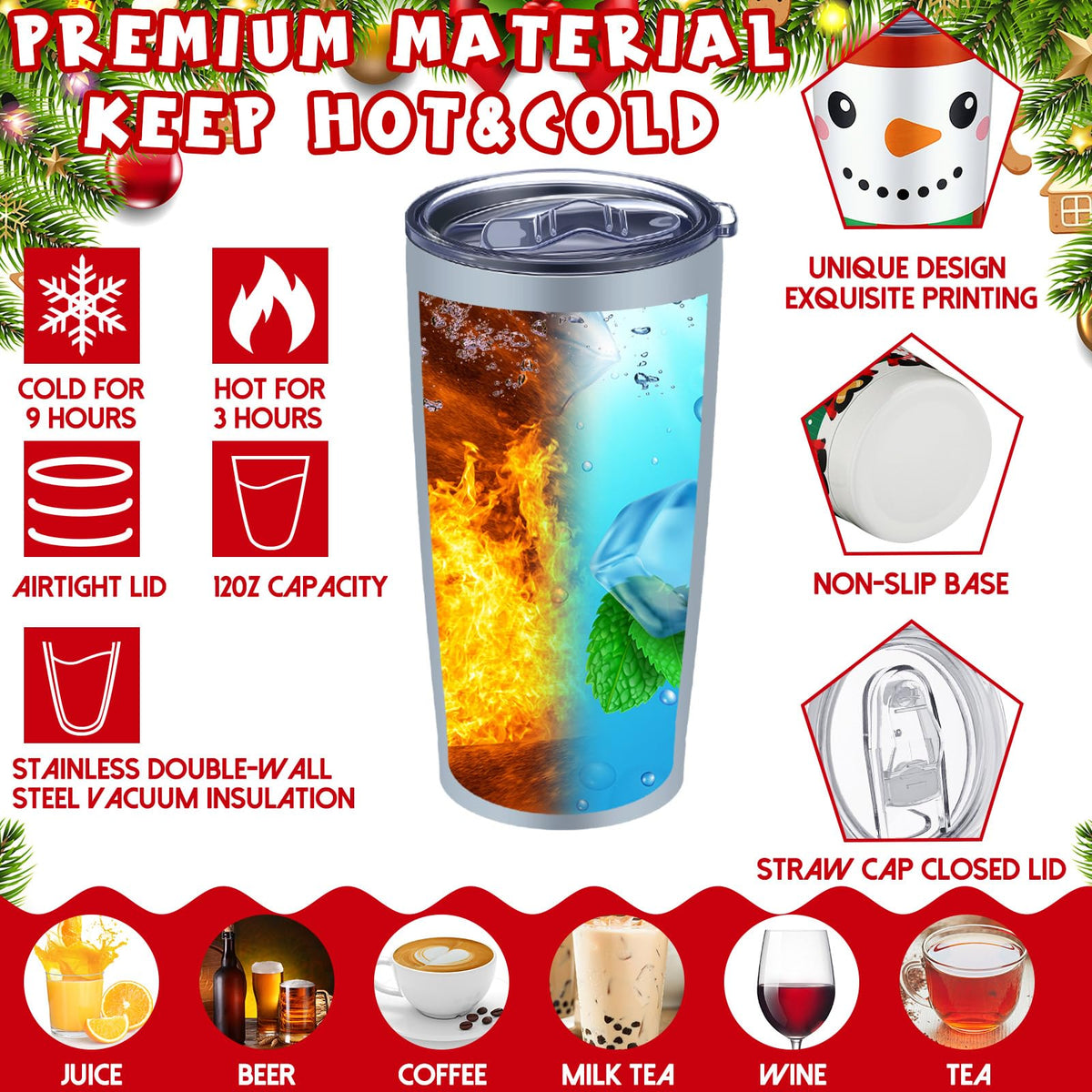 Lemosae Christmas Tumblers, 20oz Insulated Stainless Steel, Set of 12 Stripe Style