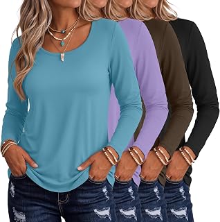 4 Pack Scoop Neck Tops for Women Long Sleeve T-Shirts