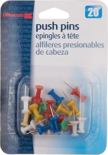 Officemate OIC Push Pins, Assorted Colors, 20 per Pack (92600)