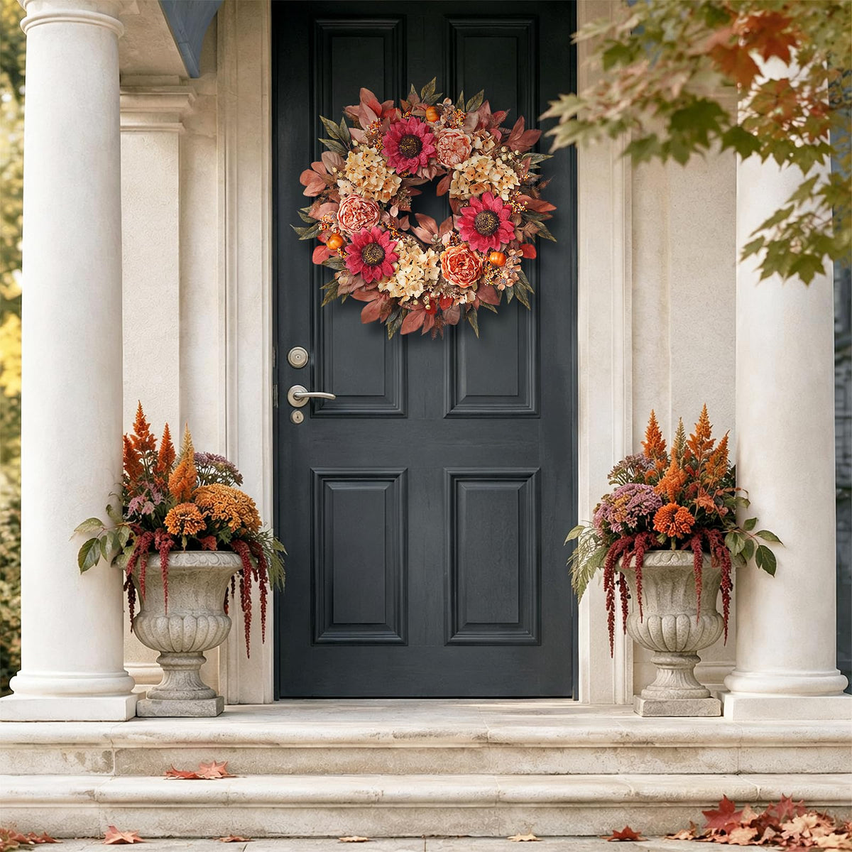 Glidlion Artificial Fall Wreath, 24 Inch Diameter, Orange