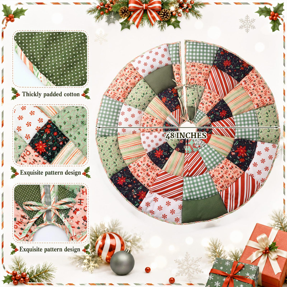 Junkin Quilted Tree Skirt, 48 Inch Diameter, Colorful Patchwork