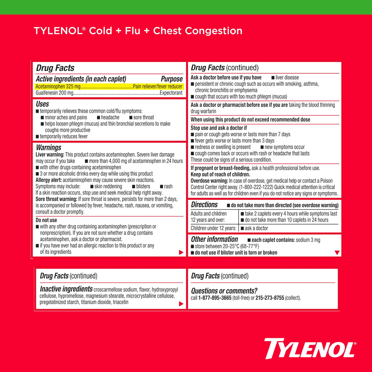 Cold + Flu + Chest Congestion Caplets by Tylenol – Commercial Grade